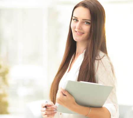 business woman in modern glass interiorの写真素材