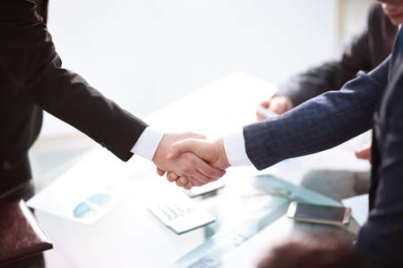 Business partnership meeting concept. Image businessmans handshake. Successful businessmen handshaking after good deal. Horizontの写真素材