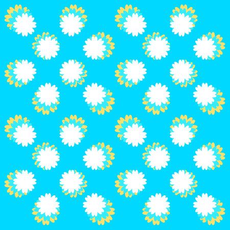 Abstract geometric seamless pattern,blue background, orange flowersのイラスト素材