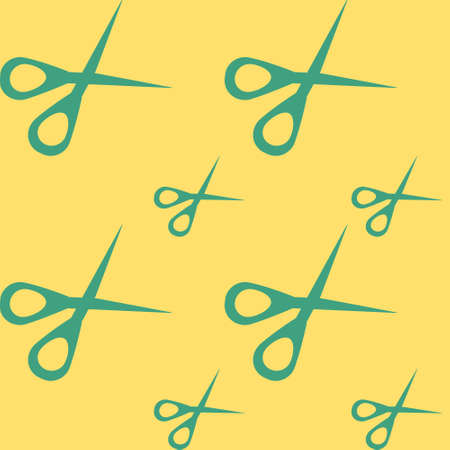 Seamless pattern with scissors on yellow background. Sewing background and cloth design. Flat vector illustration.のイラスト素材