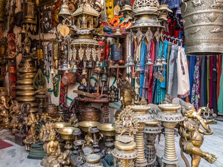 Metal souvenirs displayed in Kathmandu, Nepalの写真素材