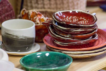 Handmade ceramic cups prepered as a present. の写真素材