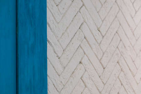 Shabby wooden background coloured with white and blue.の写真素材