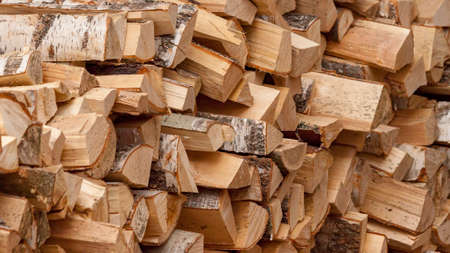 Woodpile with chopped birch logs (cut version)
