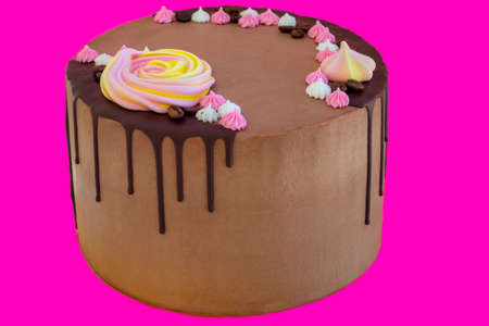 Brown tasty chocolade cake with meringueの写真素材