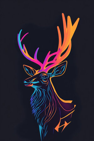 Hand drawn deer illustration on black background. Design for T-shirt.の素材