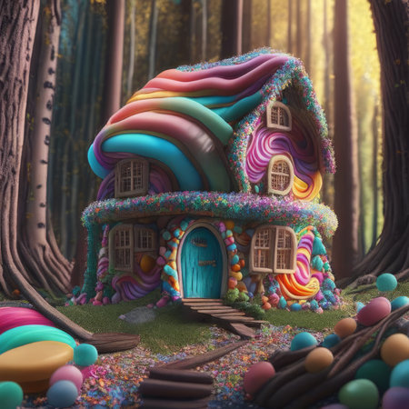 Gingerbread House in the forest. 3d rendering. Illustration.の素材