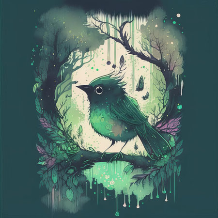 Bird sitting on a branch in the forest.の素材