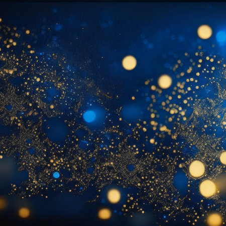 Abstract blue background with golden stars and bokeh.の素材