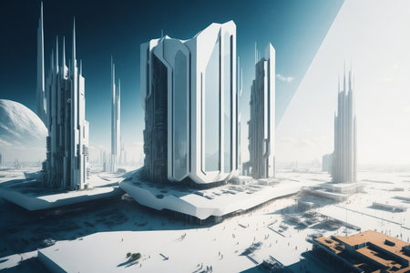 Futuristic city with skyscrapers. 3D rendering. AI generatedの素材
