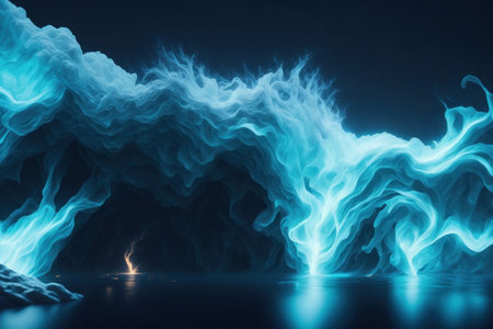 Abstract blue smoke on the dark background. 3D rendering.の素材