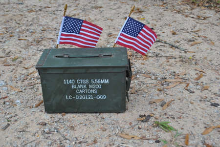 military  ammo  box  with  flagsの写真素材