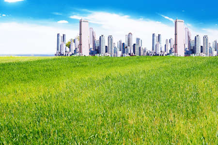 big and modern city on the fieldの写真素材