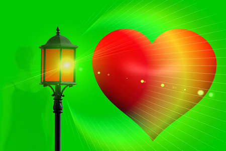 red valentine heart and woman near the lampの写真素材