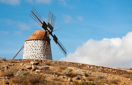 Traditional windmill in La Oliva, Fuerteventura, Canary Islandsの写真素材