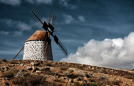 Traditional windmill in La Oliva, Fuerteventura, Canary Islandsの写真素材