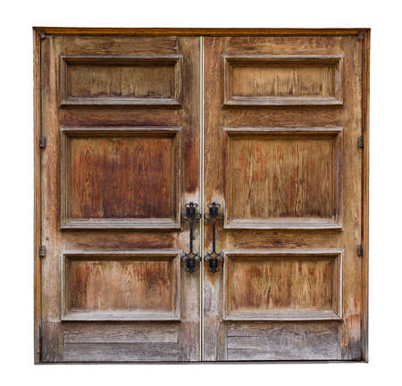 Old Wood Door Isolated on a White Backgroundの写真素材