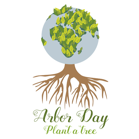 Illustration of the green planet and tree for the Arbor Day.のイラスト素材