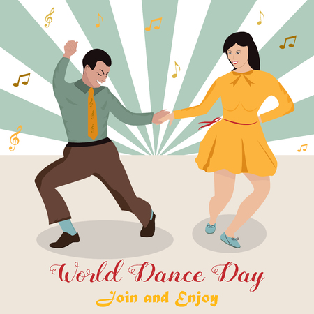 Bright illustration of the couple dancing boogie-woogie. World Dance Dayのイラスト素材