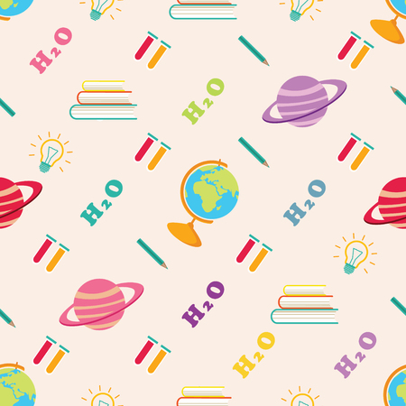 School seamless pattern. Vector pattern of scientific symbols, school and university objectsのイラスト素材