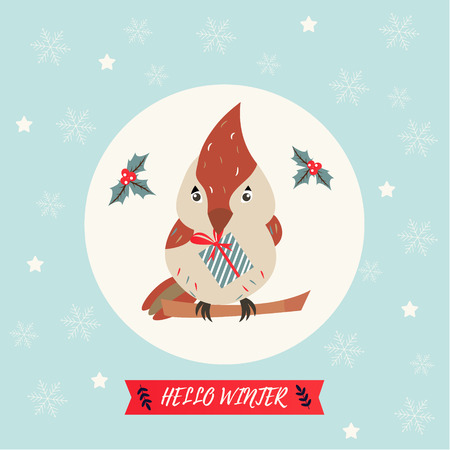 Hello Winter with cute robin birdのイラスト素材