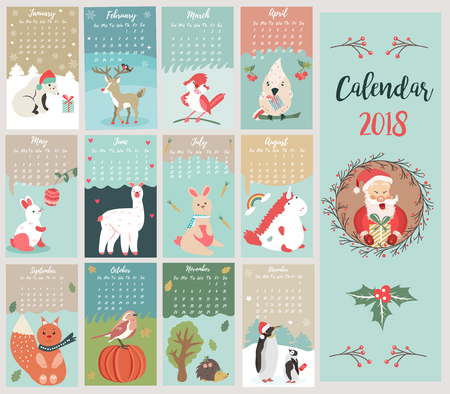 Holiday calendar with cute and funny characters.のイラスト素材