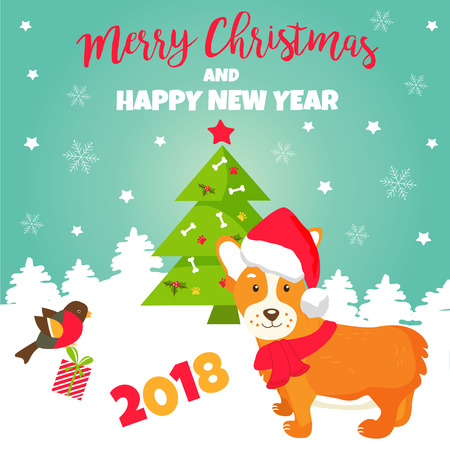 Holiday greeting card with cute corgi dog.のイラスト素材