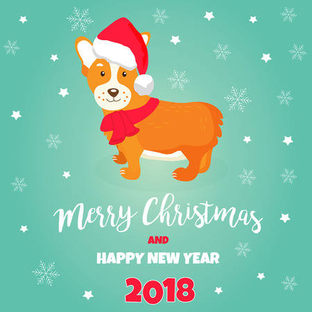 Holiday greeting card with cute corgi dog.のイラスト素材