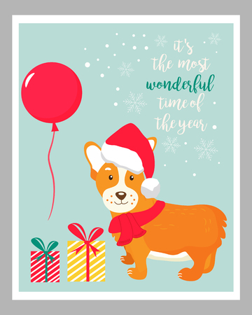 Holiday greeting card with cute corgi dog.のイラスト素材