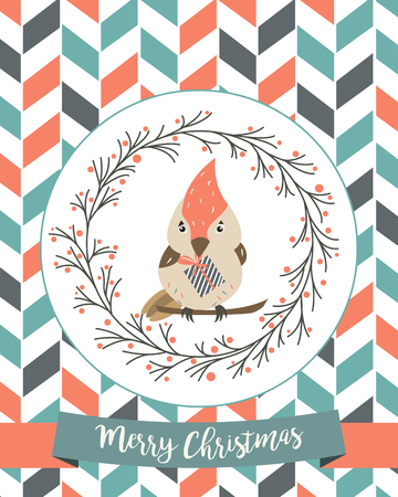Holiday vintage decorative banner with a cute bird.のイラスト素材