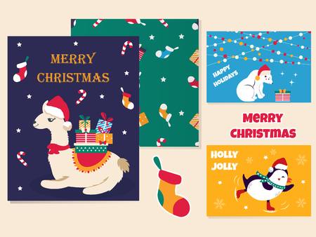 Set of Christmas cards and holiday pattern.のイラスト素材