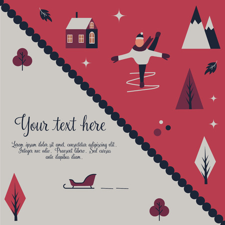 Vector illustration. Greeting card template with different characters and elements in minimalistic styleのイラスト素材