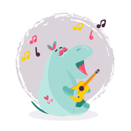 Vector image of a funny hippo playing ukuleleのイラスト素材