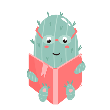 Vector illustration of cute cactus reading a book.のイラスト素材