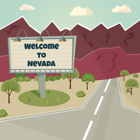 Billboard Welcome to Nevada in mounains backgroundのイラスト素材