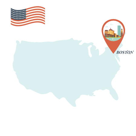 USA map with Boston pin travel concept vector illustration.のイラスト素材