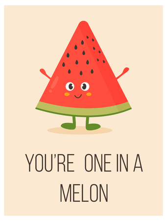 Bright poster with cute cartoon watermelon and sayingのイラスト素材