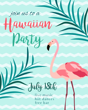 Tropical Floral Poster with toucan and flamingo - for Invitation, Wedding Card, Partyのイラスト素材