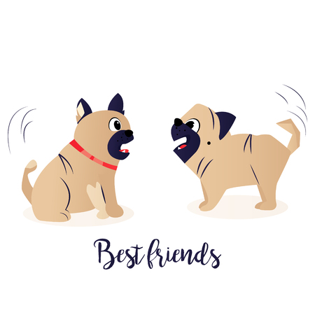 Two funny dogs, bulldog and pug. Friendship.のイラスト素材