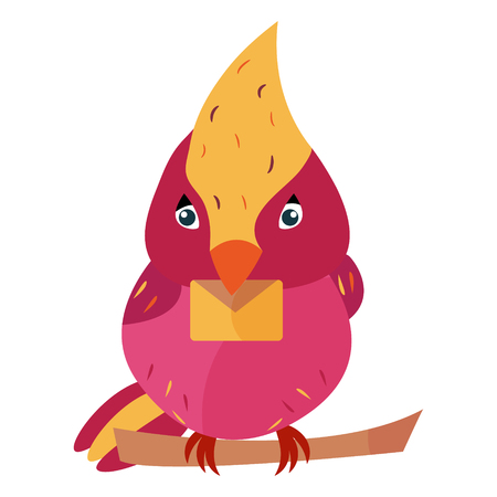 Illustration of the lovely bright bird with envelopeのイラスト素材