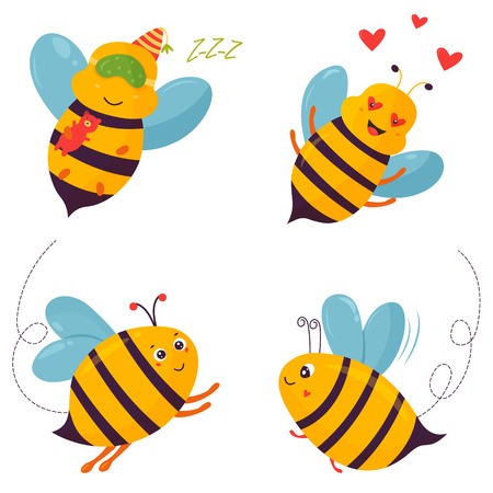 Set of four bright joyful bee charactersのイラスト素材
