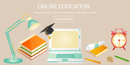 Education concept banner for online education, training courses, e-learning, distance trainingsのイラスト素材