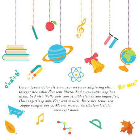 Back to school background with globe, planet, stationery, bell and text.のイラスト素材