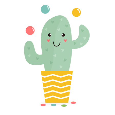 Vector illustration of cute cacti in a pot.のイラスト素材