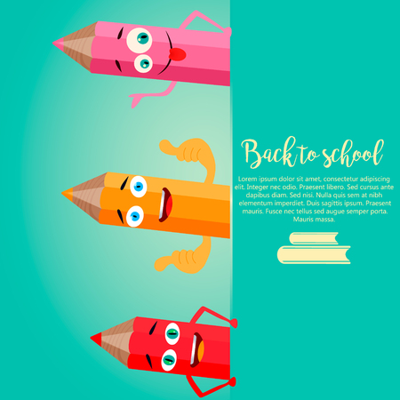Back to school vertical background with realistic smiling pencilsのイラスト素材