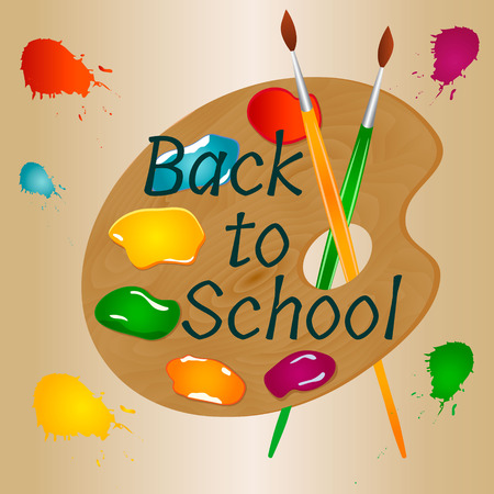 Back to school background with bright palette paint, brushes and textのイラスト素材