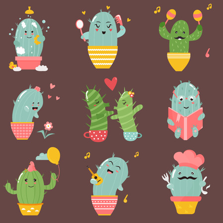Big set of cute cartoon cacti.のイラスト素材