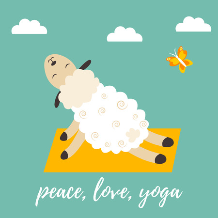 Cute cartoon sheep doing some yoga exercisesのイラスト素材