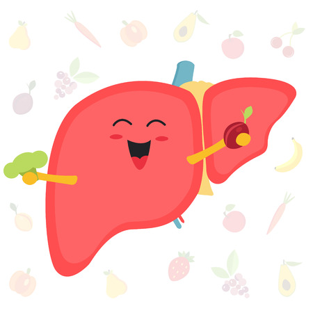 Happy liver organ. Right nutrition. Human organ character icon design.のイラスト素材
