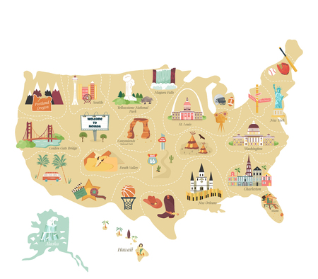 USA tourist vector map with famous landmarksの写真素材